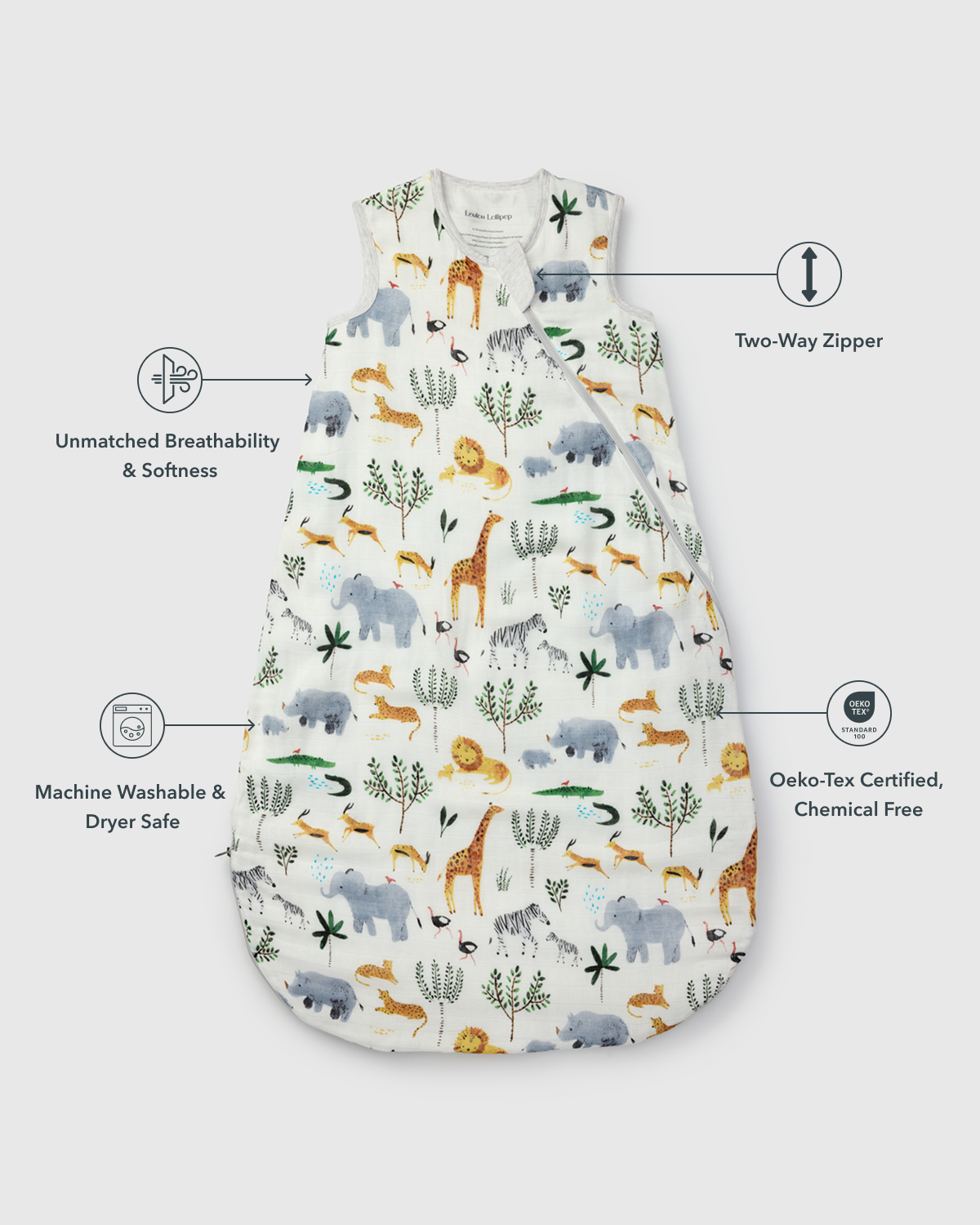 Baby Bamboo Muslin Sleep Bag 0.5 TOG - Safari Jungle