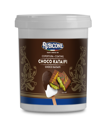 Choco Kataifi (Dubai Chocolate) Dark Chocolate Cone Dip Coating - 1.5 KG Bucket - Rubicone Canada - Made in Italy - Ships Free Within Canada on Orders Above CAD $199