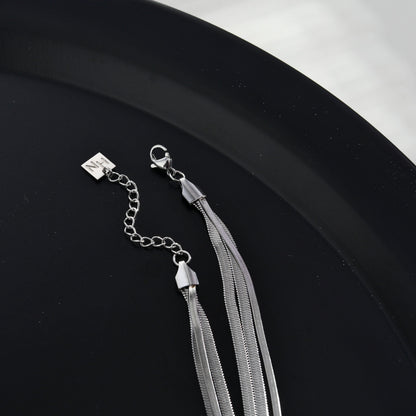 NALA Snake-Skin Textured Triple Layered Silver Necklace