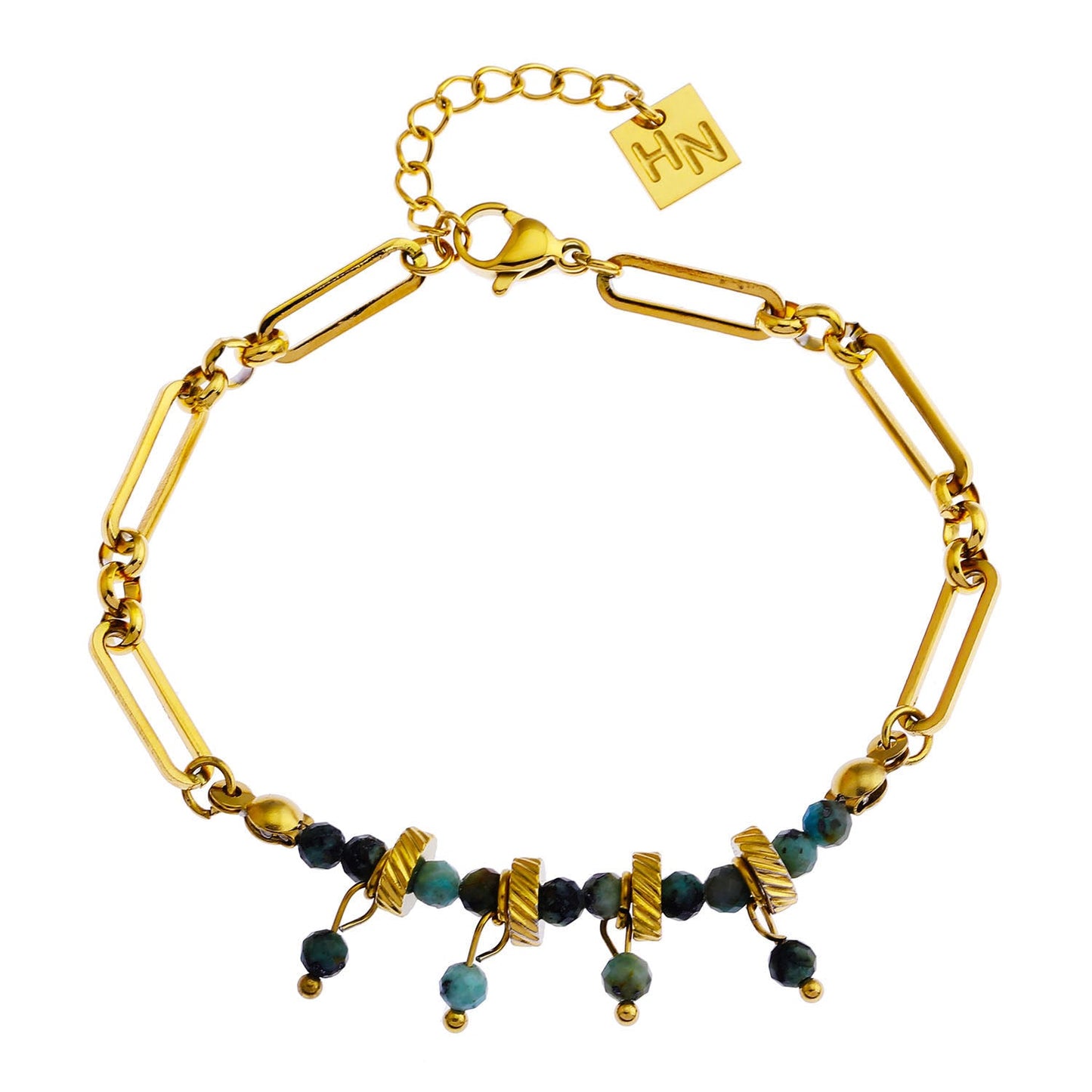 NANTES: Bracelet Chaîne & PIERRES Naturelles TURQUOISE AFRICAINE