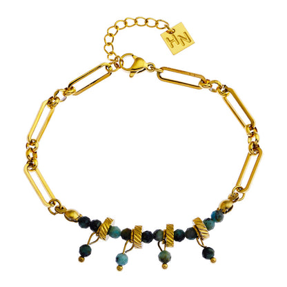NANTES: Bracelet Chaîne & PIERRES Naturelles TURQUOISE AFRICAINE
