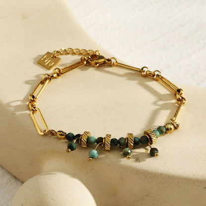 NANTES: Bracelet Chaîne & PIERRES Naturelles TURQUOISE AFRICAINE