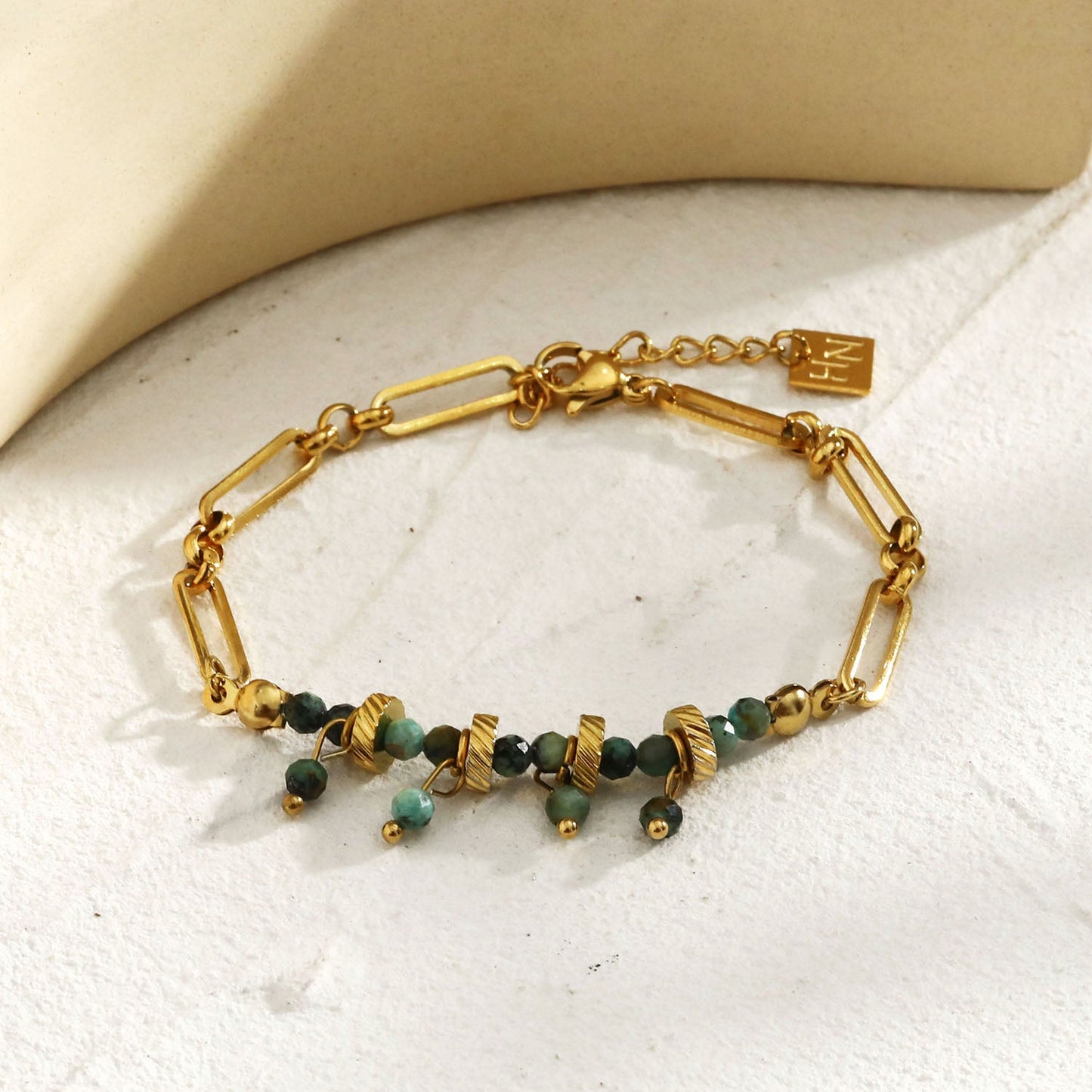 NANTES: Bracelet Chaîne & PIERRES Naturelles TURQUOISE AFRICAINE