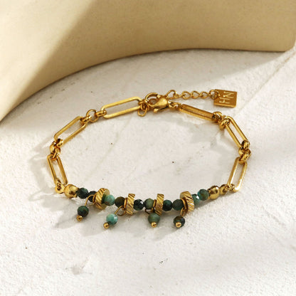 NANTES: Bracelet Chaîne & PIERRES Naturelles TURQUOISE AFRICAINE
