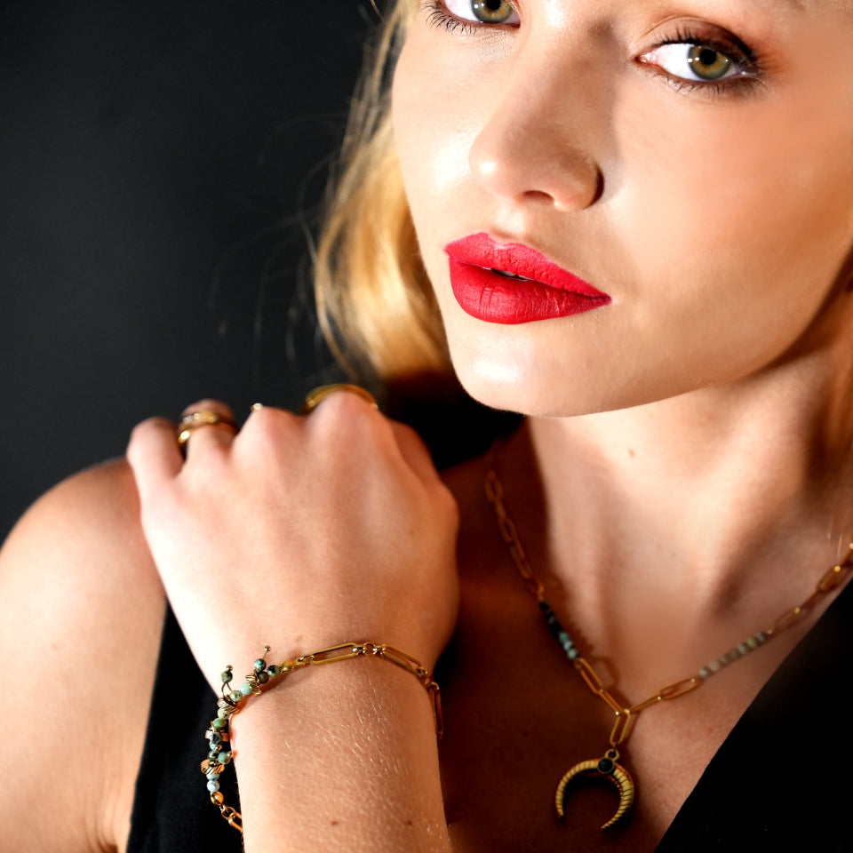 NANTES: Bracelet Chaîne & PIERRES Naturelles TURQUOISE AFRICAINE