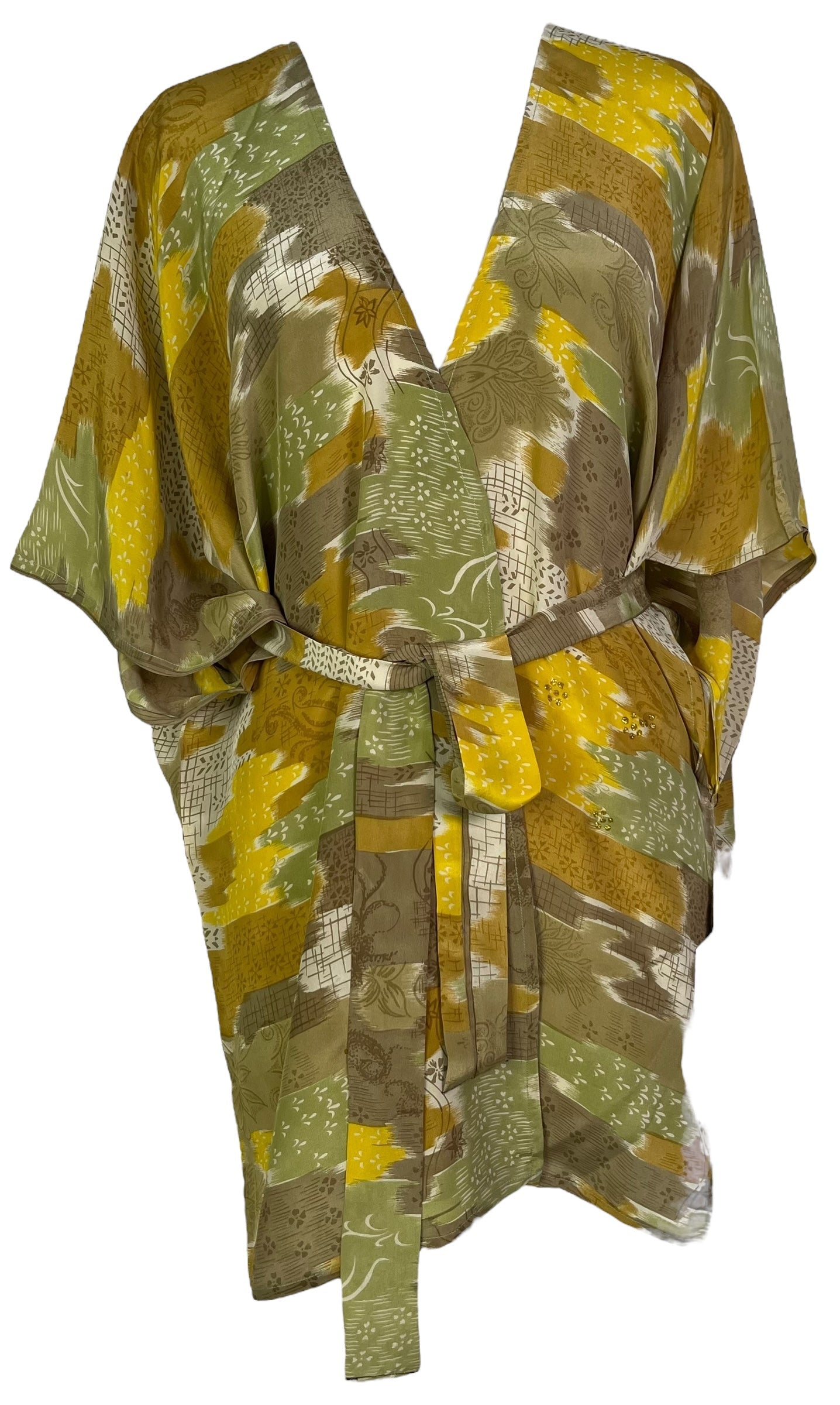 PRC6918 Veste kimono à manches en pure soie avec ceinture