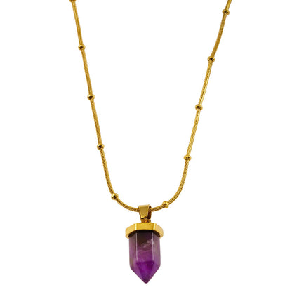 NAZINGA : Pendentif en agate dentelle fixé sur un collier chaîne texturé peau de serpent perlée