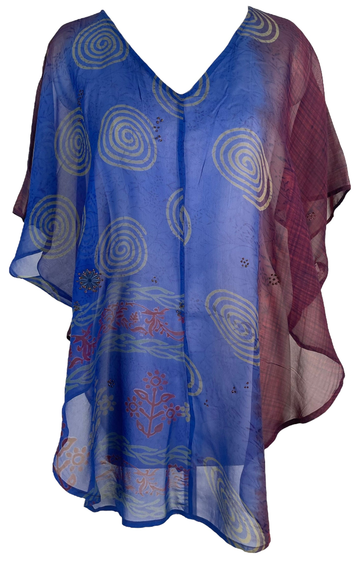PRG6507 Haut fluide en pure soie motif Avatar