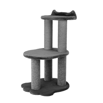 Détente - Arbre à chat à 2 niveaux - Fourrure synthétique grise