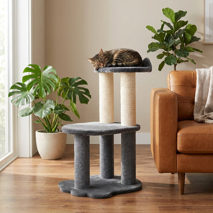 Détente - Arbre à chat à 2 niveaux - Fourrure synthétique grise