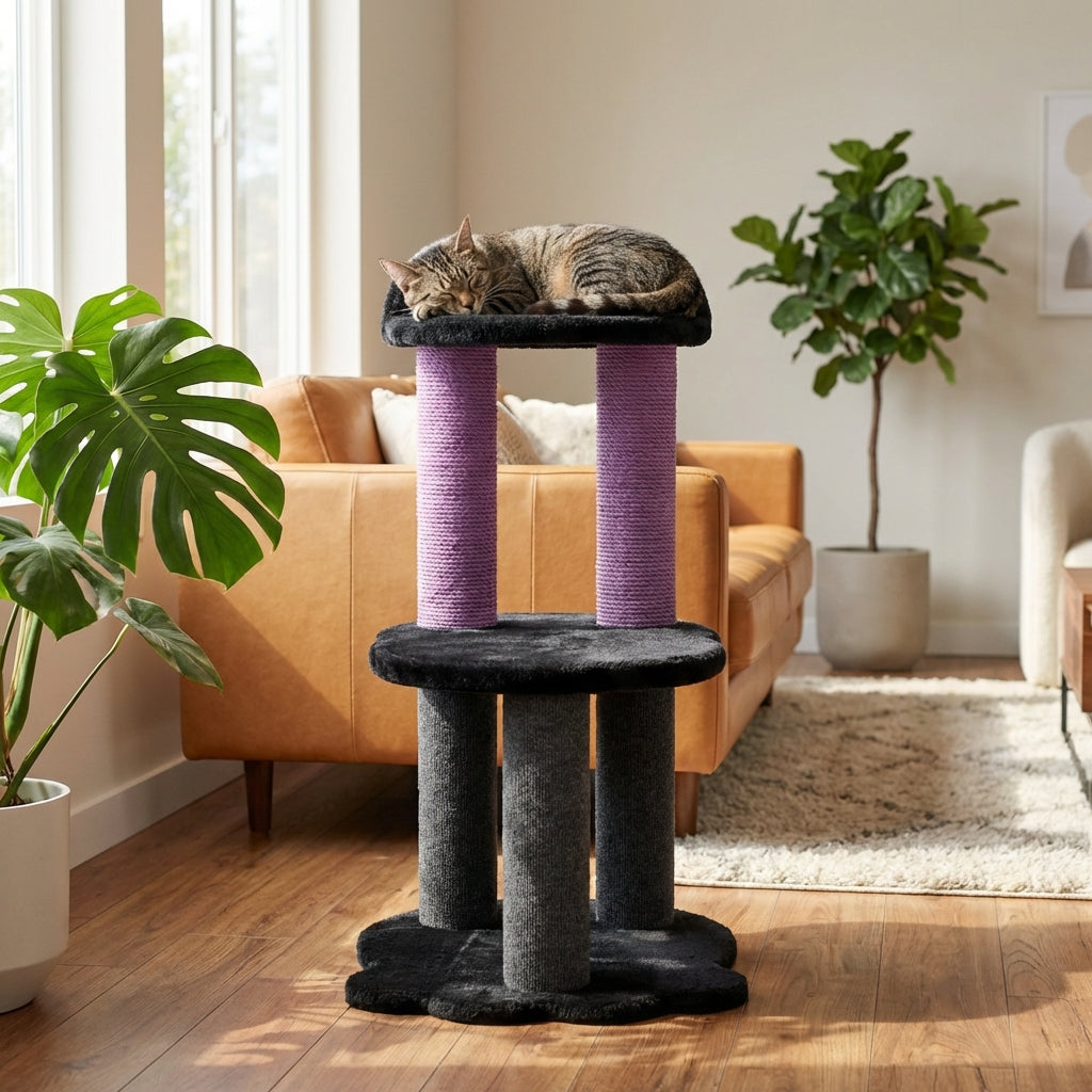 Détente - Arbre à chat à 2 niveaux - Fausse fourrure noire