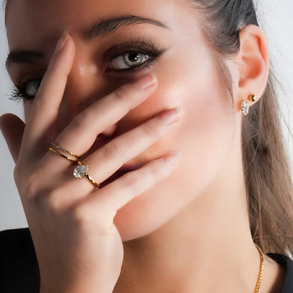 AIZA : Bague Double Jonc en Zirconia Pavé & Surfaces Contrastantes Lisses