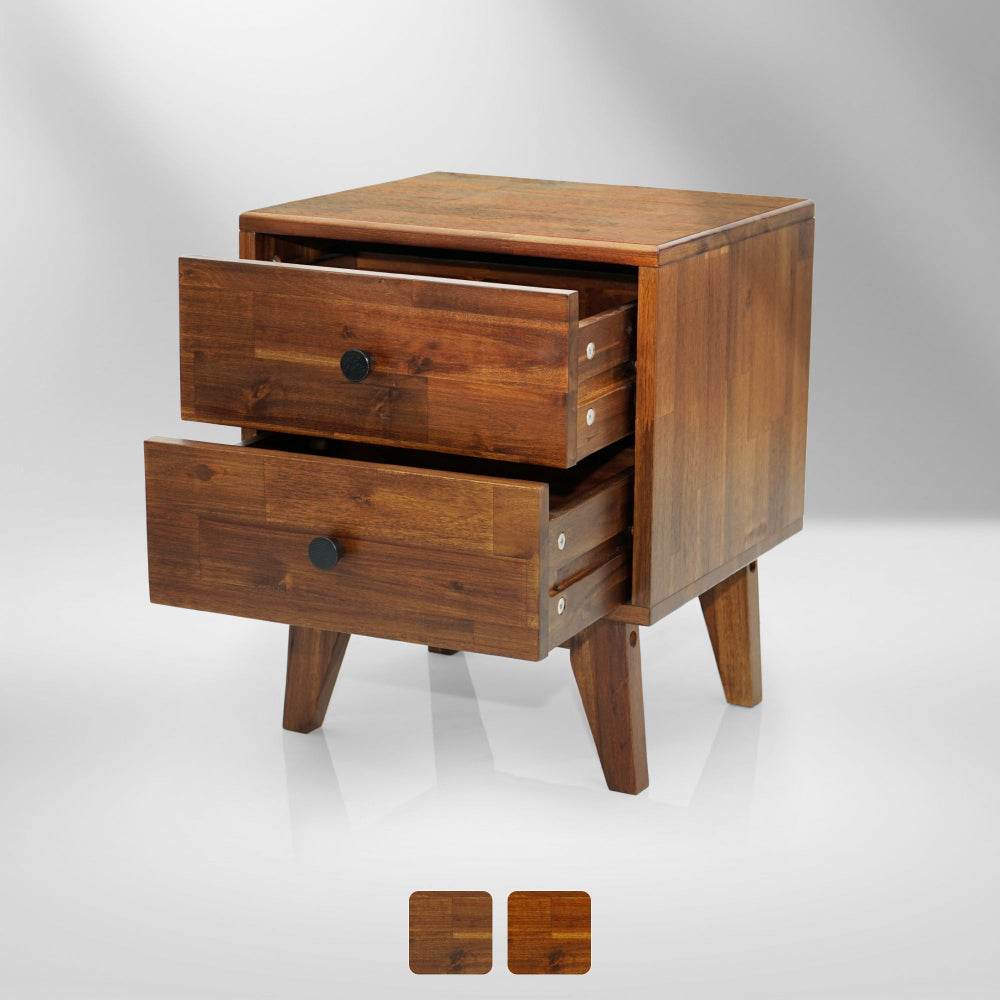 Table de chevet en bois massif Silvia à 2 tiroirs