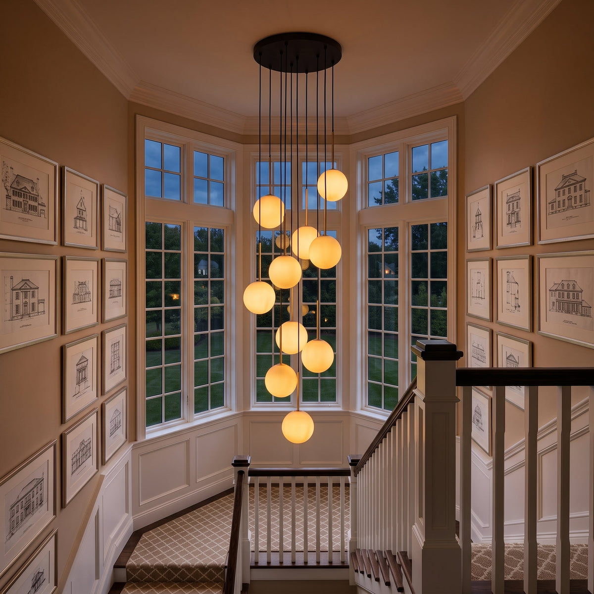 Suspension scandinave NILOS pour entrée, couloir, cage d'escalier et salon (10 lumières)