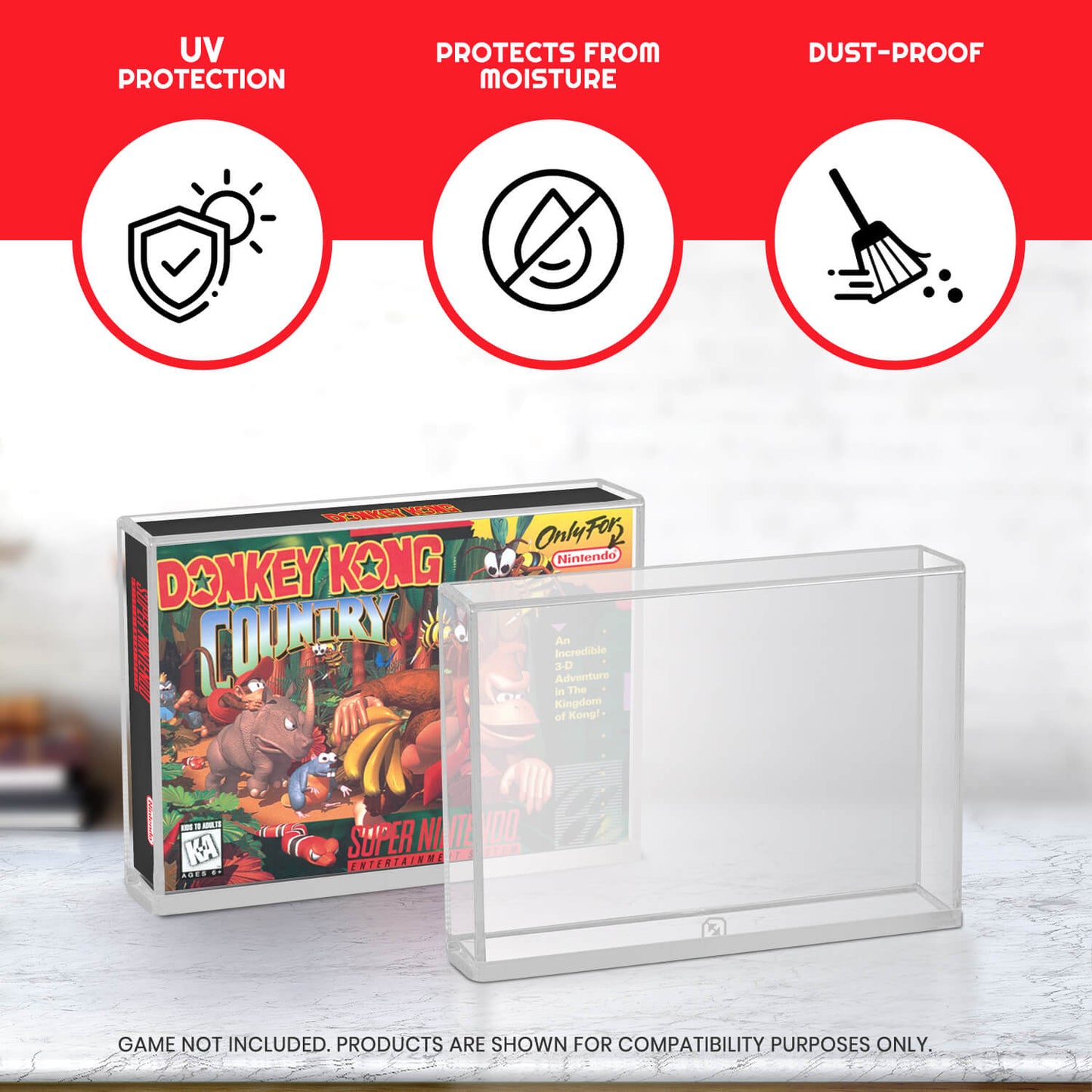 EVORETRO Protection d'affichage en acrylique pour jeux SNES et boîtes de jeux N64 - Lot de 2