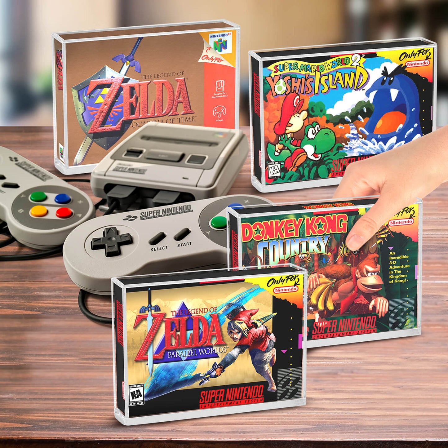 EVORETRO Protection d'affichage en acrylique pour jeux SNES et boîtes de jeux N64 - Lot de 2