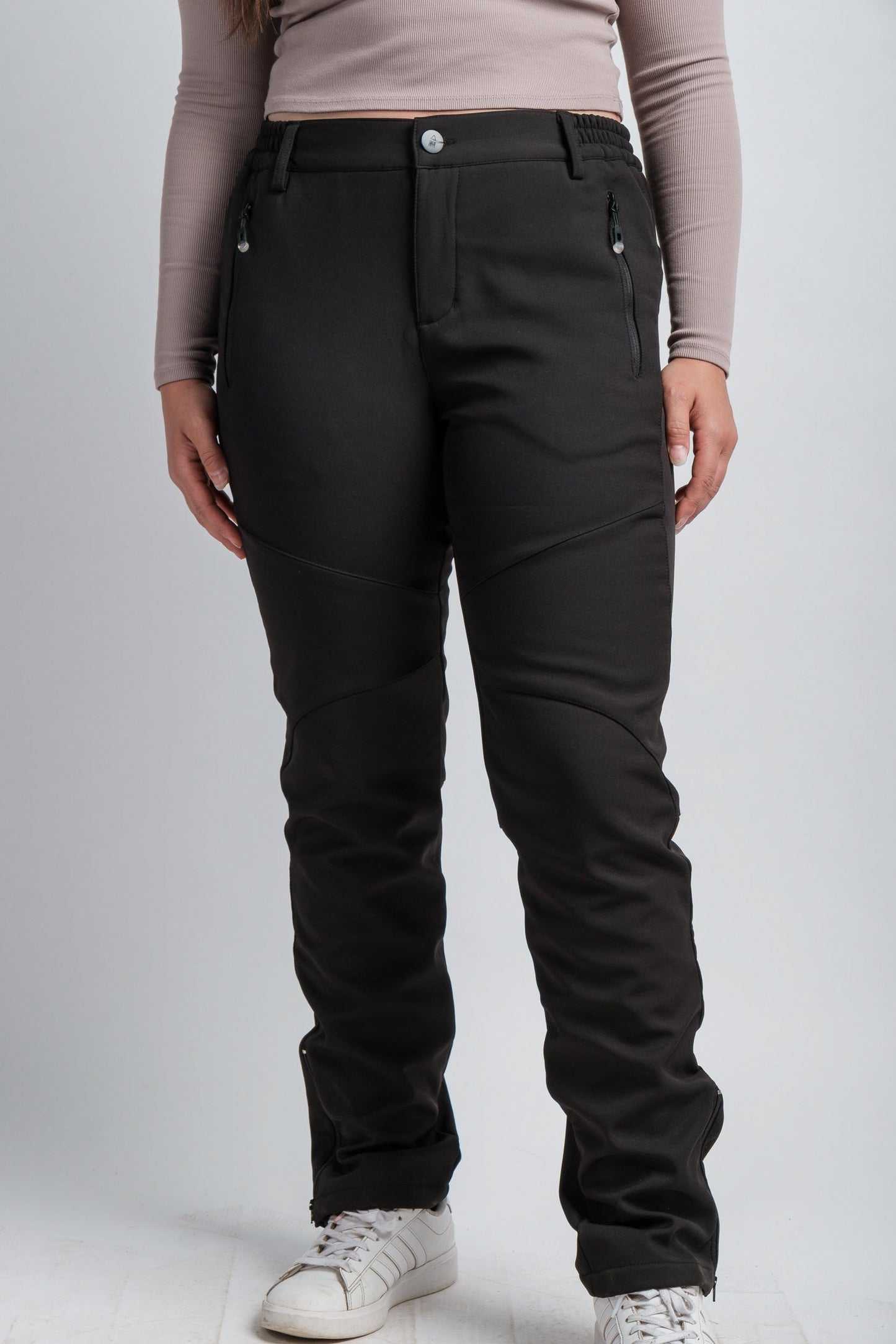 Pantalon femme taille haute noir V2, résistant à l'eau, pour l'aventure
