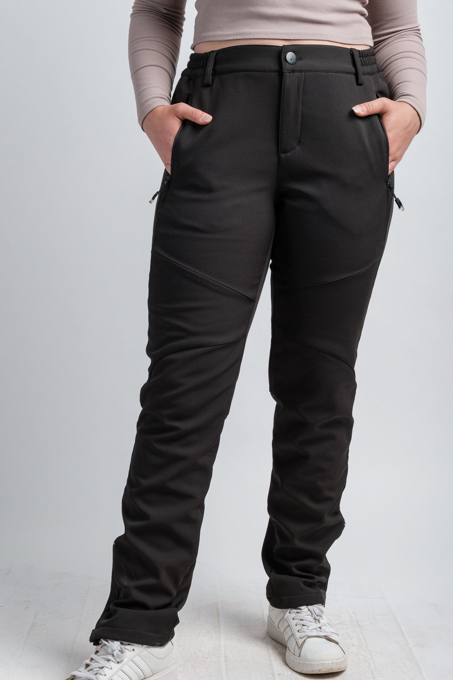 Pantalon femme taille haute noir V2, résistant à l'eau, pour l'aventure