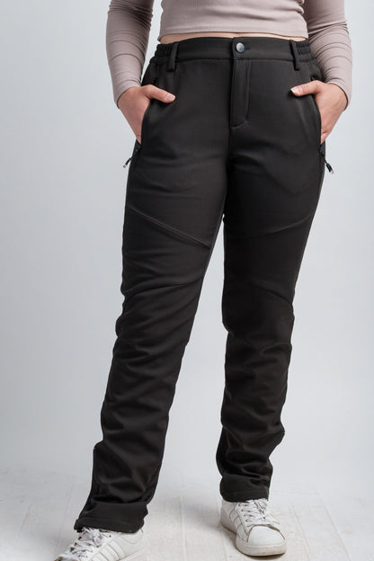 Pantalon femme taille haute noir V2, résistant à l'eau, pour l'aventure