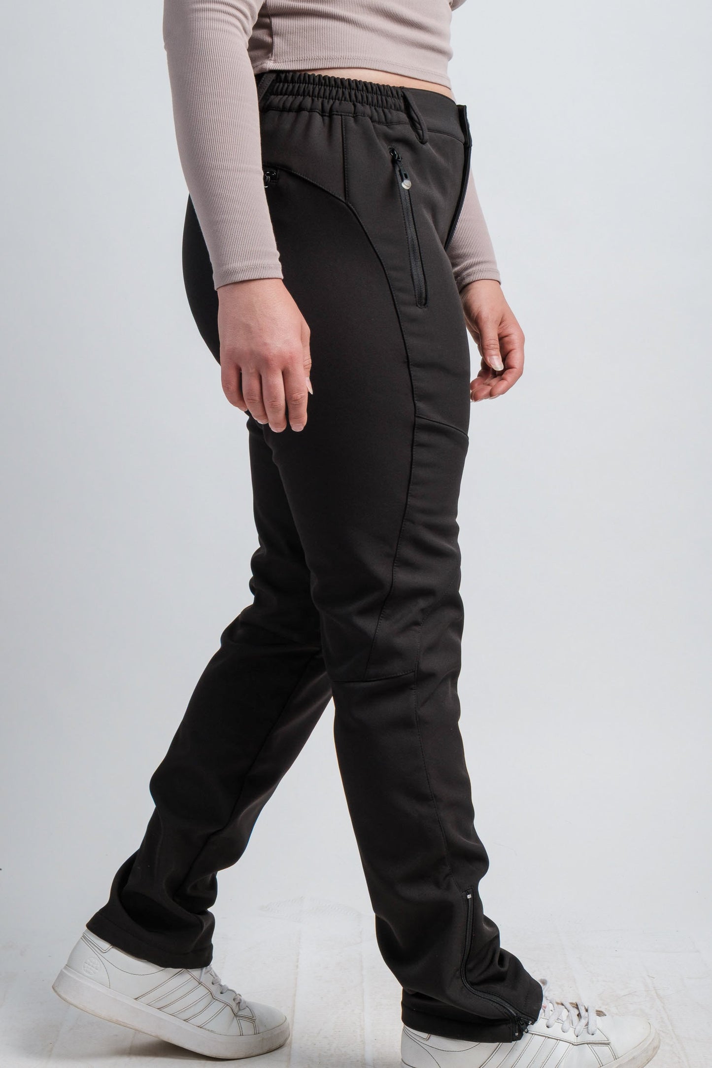 Pantalon femme taille haute noir V2, résistant à l'eau, pour l'aventure
