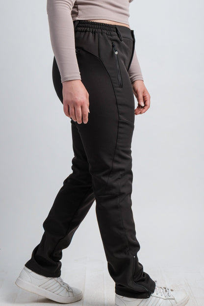 Pantalon femme taille haute noir V2, résistant à l'eau, pour l'aventure