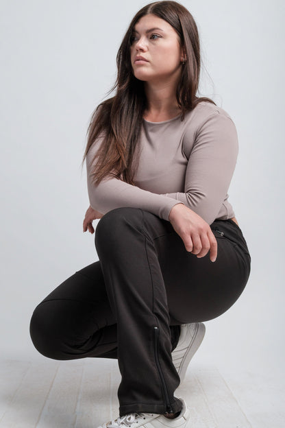 Pantalon femme taille haute noir V2, résistant à l'eau, pour l'aventure