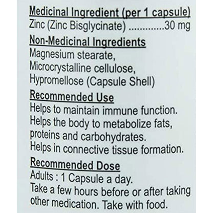Nutridom ZINC BISGLYCINATE, 30mg, 60 VCaps