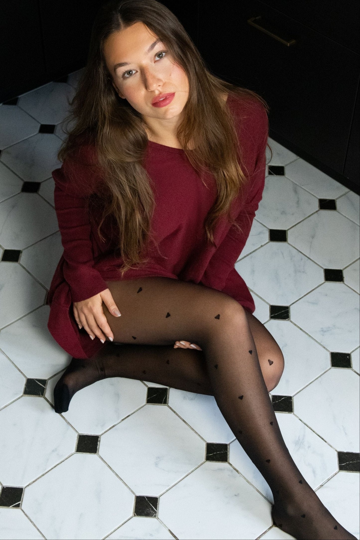 Collants Cœurs Chaussettes + Sac à Linge en Filet