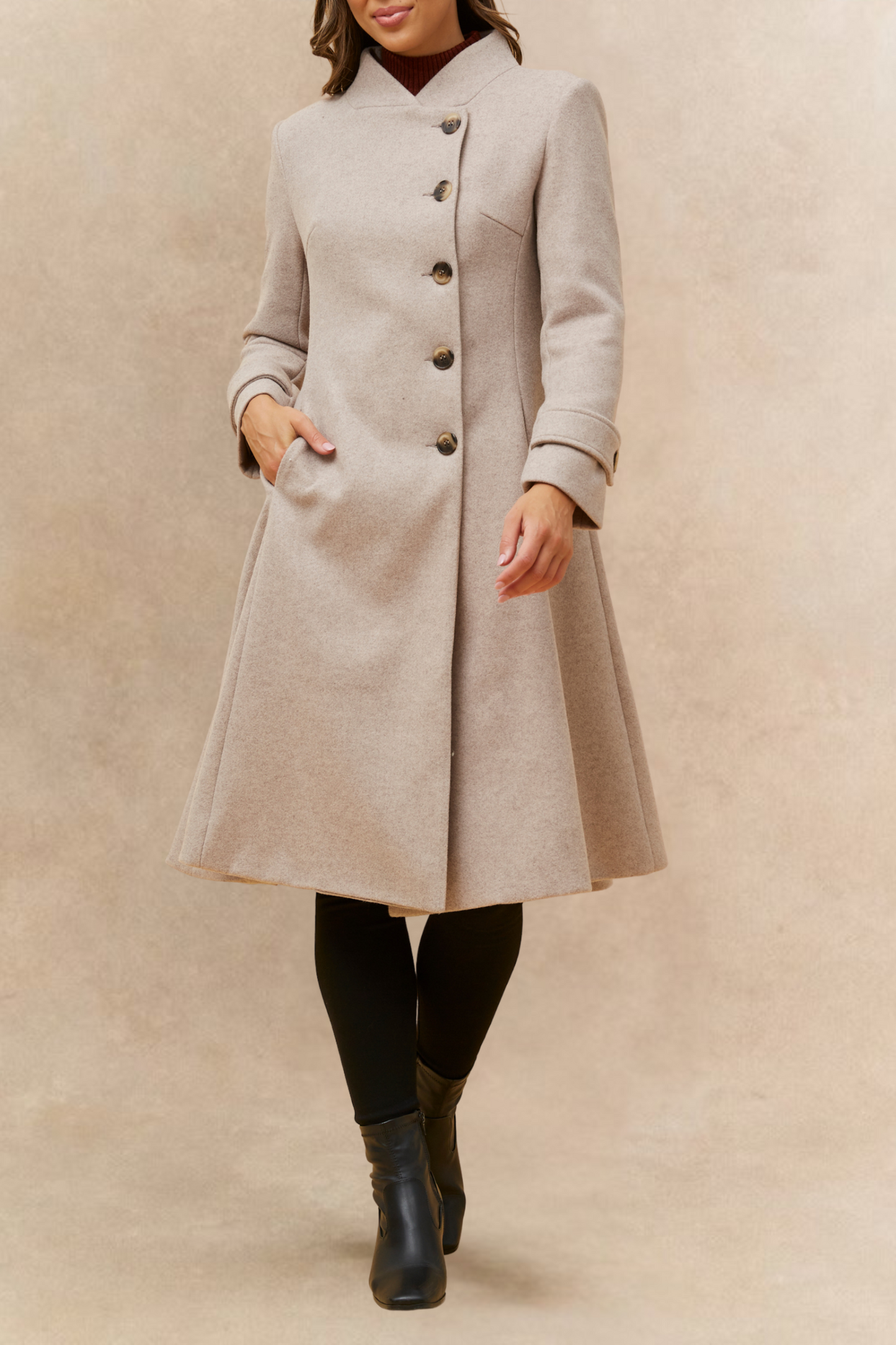 Manteau Évasé Rétro Harper Boutons Latéraux Élégant