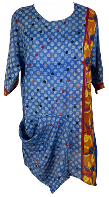 PRC6551 Robe Tunique en Pure Soie avec Poches Appliquées