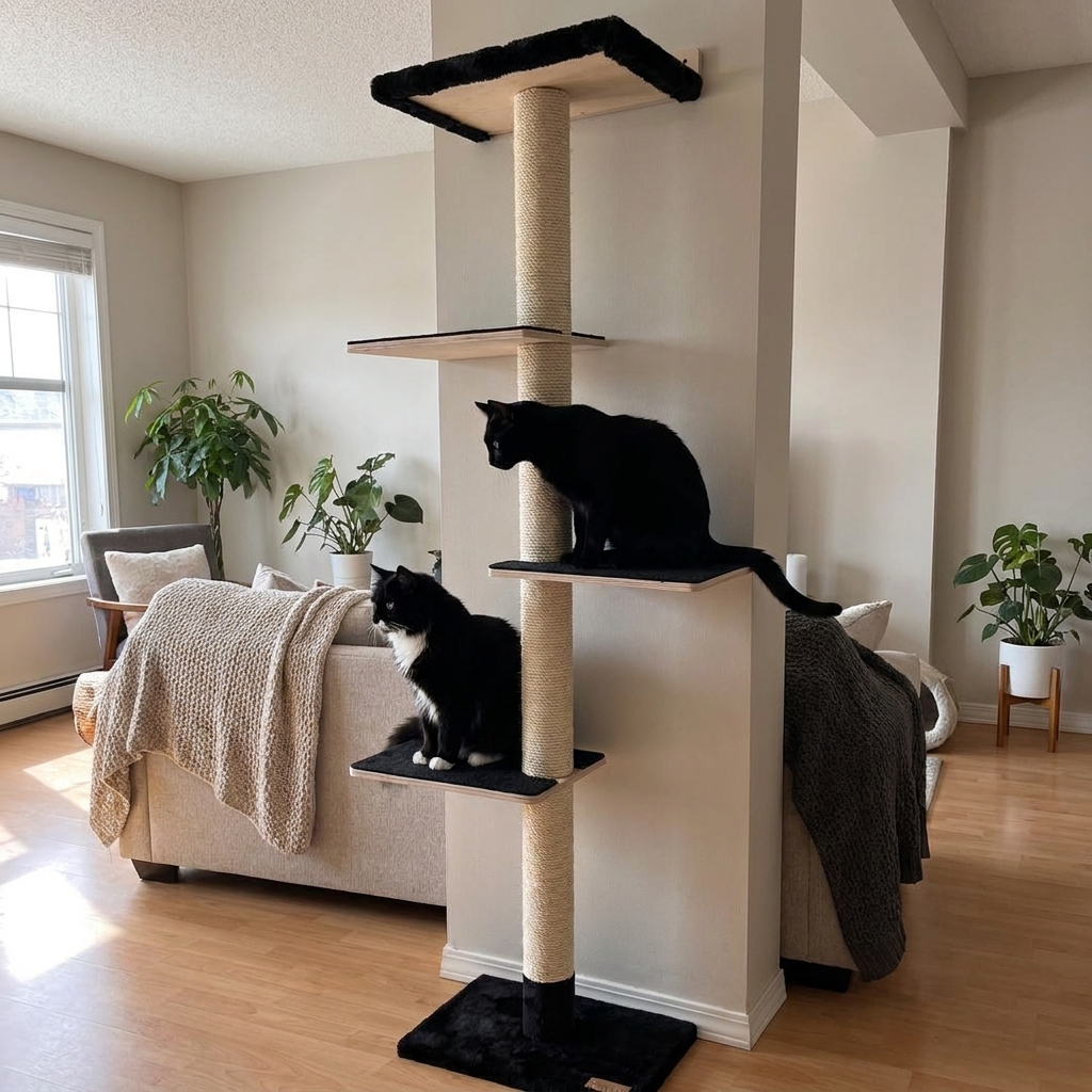 Arbre à chat mural de 183 cm – Idéal pour les petits espaces