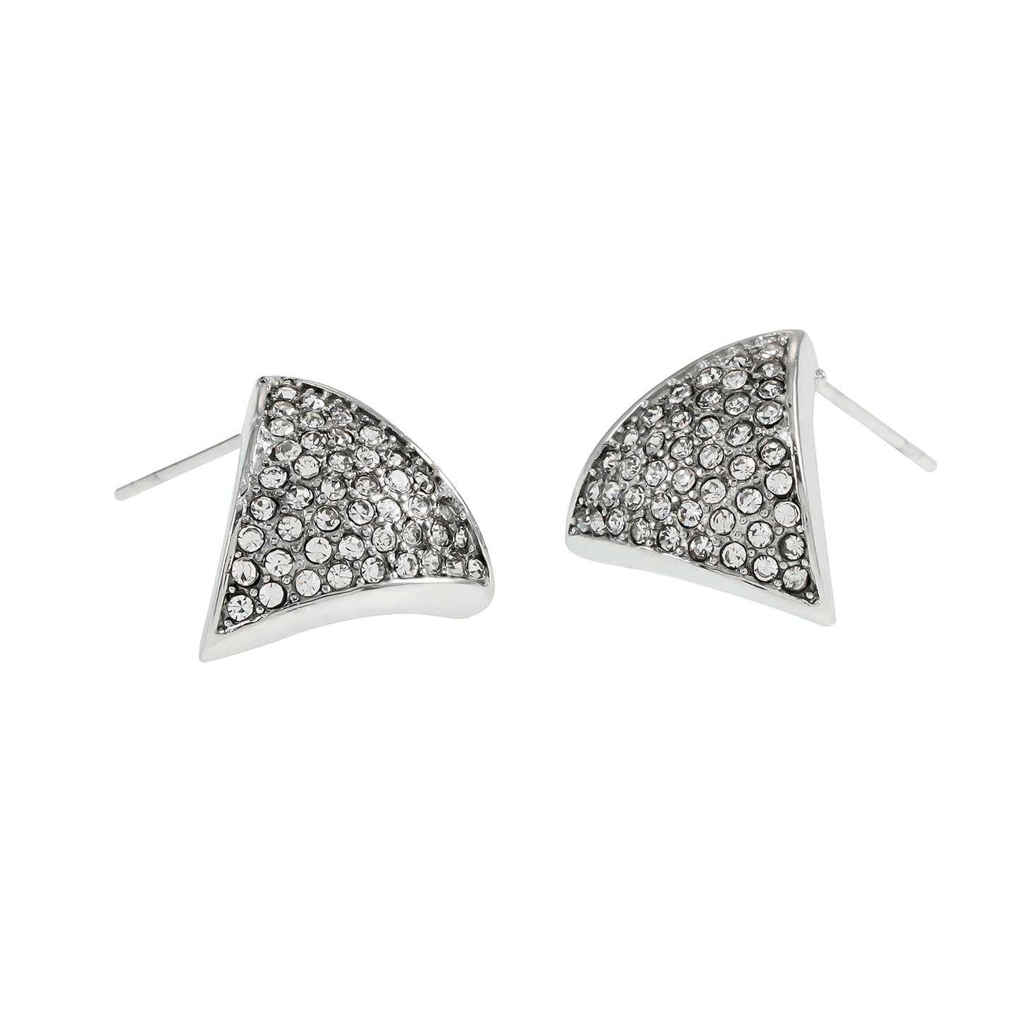 OTARU Or Blanc (Ton Argent) : Boucles d'oreilles clous triangulaires en pavé de zirconium (CZ).