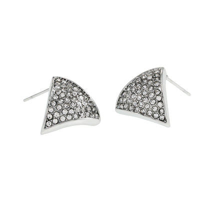 OTARU Or Blanc (Ton Argent) : Boucles d'oreilles clous triangulaires en pavé de zirconium (CZ).