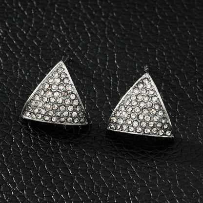 OTARU Or Blanc (Ton Argent) : Boucles d'oreilles clous triangulaires en pavé de zirconium (CZ).