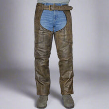 Chaps en cuir de première qualité marron vieilli à 4 poches pour hommes Open Road