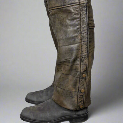 Open Road Men's Distressed Brown 4 Pocket Premium Leather Chaps