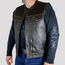 Open Road Men's Distressed Leather Club Vest | Premium Cowhide Riding Vest