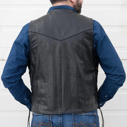 Gilet motard en cuir de buffle pour homme. Gilet à lacets latéraux ajustables