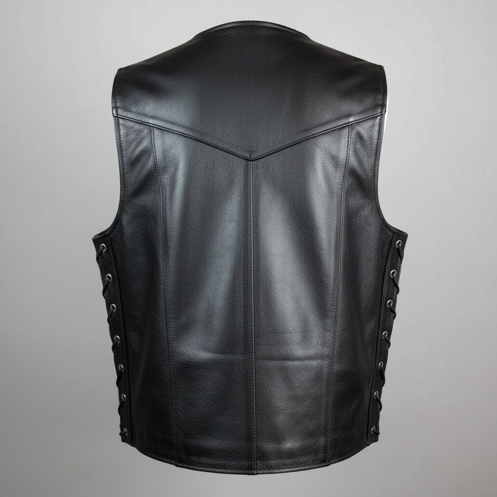 Gilet motard en cuir de buffle pour homme. Gilet à lacets latéraux ajustables