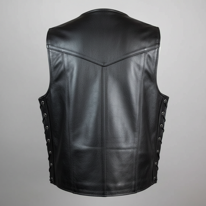 Gilet motard en cuir de buffle pour homme. Gilet à lacets latéraux ajustables