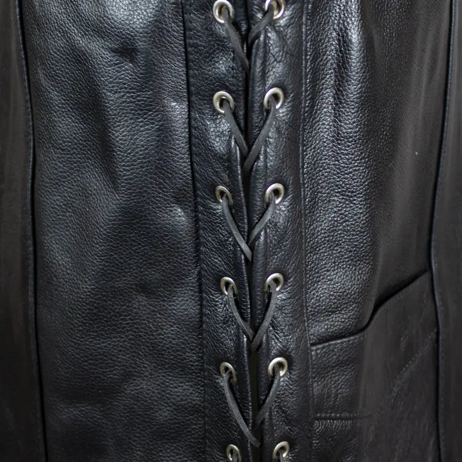 Gilet motard en cuir de buffle pour homme. Gilet à lacets latéraux ajustables