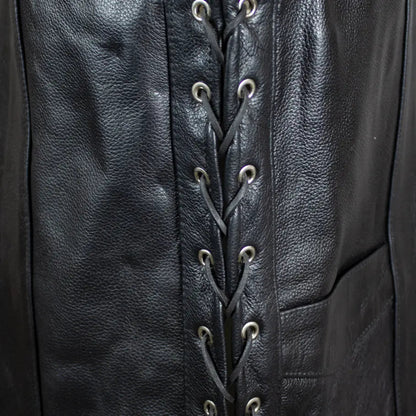 Gilet motard en cuir de buffle pour homme. Gilet à lacets latéraux ajustables
