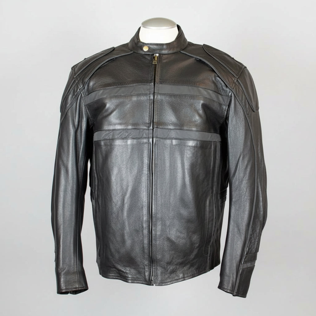 Blouson moto en cuir avec liseré réfléchissant Open Road pour hommes