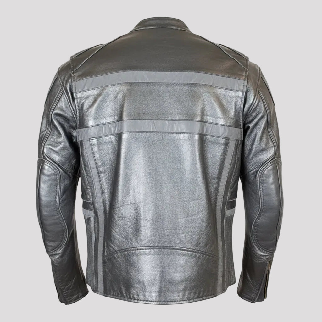 Blouson moto en cuir avec liseré réfléchissant Open Road pour hommes