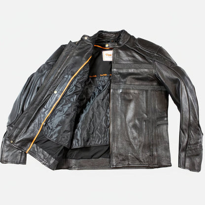 Blouson moto en cuir avec liseré réfléchissant Open Road pour hommes