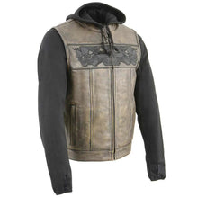 Gilet en cuir à capuche Open Road Skull pour hommes