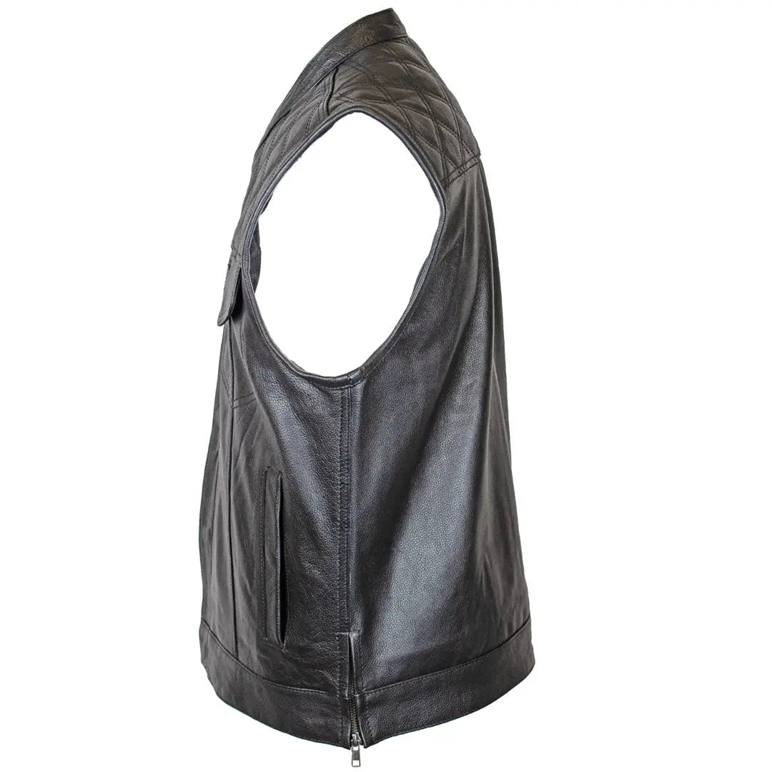Gilet Open Road en cuir Upside pour hommes avec losanges cousus noirs