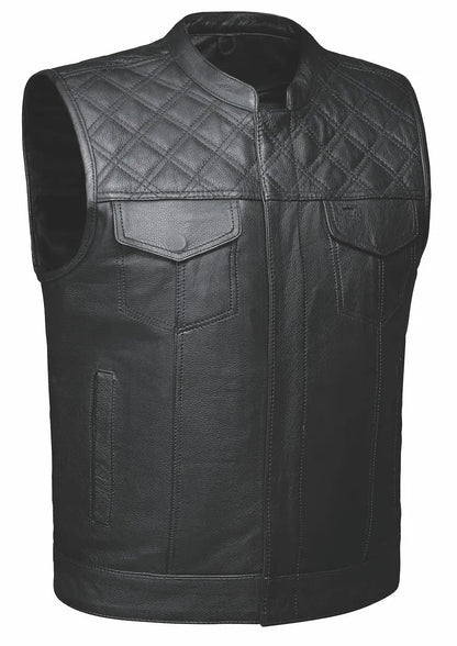 Gilet Open Road en cuir Upside pour hommes avec losanges cousus noirs