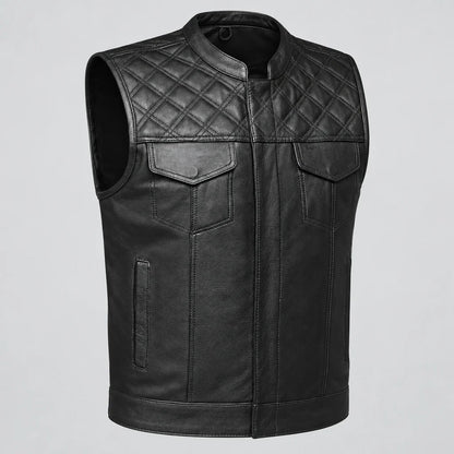 Open Road Men's Upside Leather Vest with Stitched Diamonds