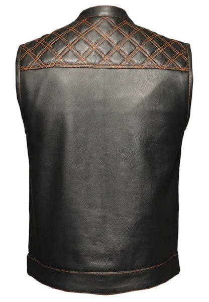 Gilet en cuir Open Road pour homme avec diamants orange surpiqués